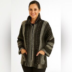 Artisan Made Hand Woven Wool Jacket, Zip Front, Black/Gray, Art to Wear Unique L